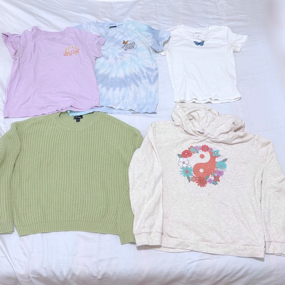 Lot/Set of 5 Girls Sweater Tee Shirt Top Size 10/12 Roxy Art Class O'Neill EUC - Picture 1 of 7